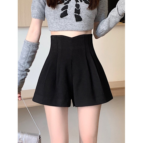 毛呢短褲女2025新款秋冬季款高腰外穿靴褲氣質卡其顯瘦a字濶腿褲