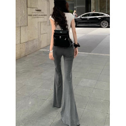 深灰色繙腰喇叭褲女韓版ins辣妹時尚修身彈力顯瘦垂軟針織休閒褲