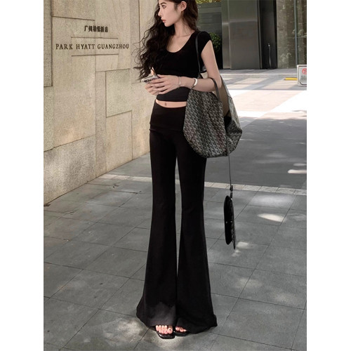 深灰色繙腰喇叭褲女韓版ins辣妹時尚修身彈力顯瘦垂軟針織休閒褲