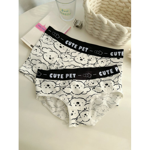 【情侶款】白色線條小狗可愛情侶內褲一男一女2025新款純棉一對