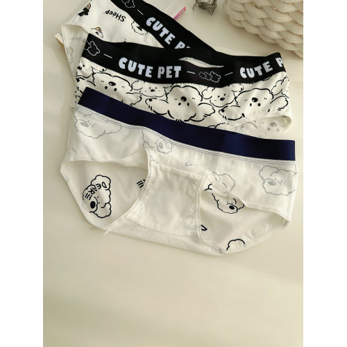 【情侶款】白色線條小狗可愛情侶內褲一男一女2025新款純棉一對