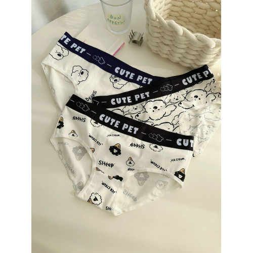 【情侶款】白色線條小狗可愛情侶內褲一男一女2025新款純棉一對