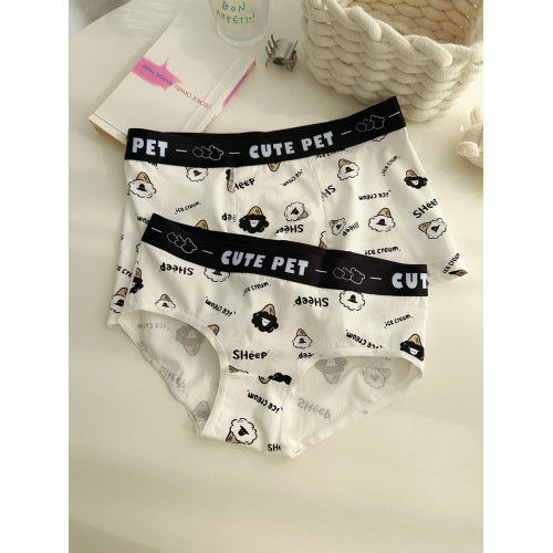 【情侶款】白色線條小狗可愛情侶內褲一男一女2025新款純棉一對