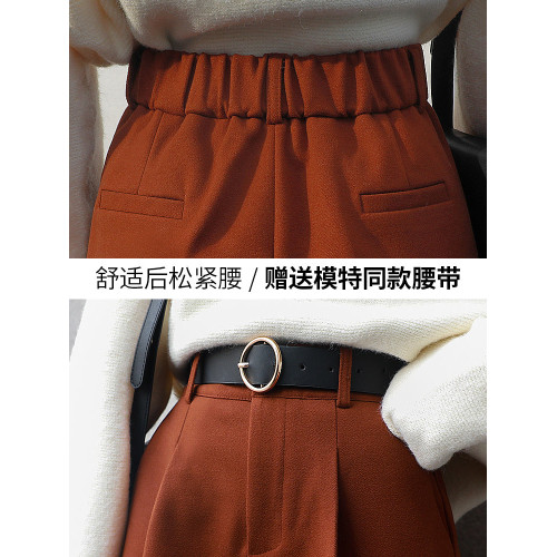 毛呢子西裝濶腿褲女褲春秋冬2025新款米白色休閒垂感窄版直筒長褲