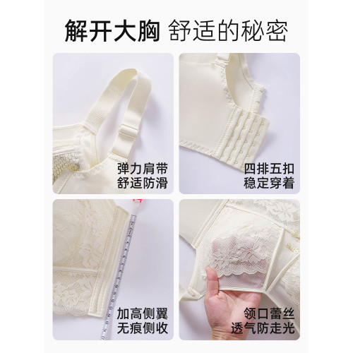大碼胖MM大胸顯小內衣女士舒適蕾絲抹胸新款薄款收副乳防下垂文胸