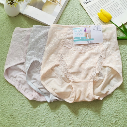 日本原單女士收腹褲蕾絲提花高腰包臀舒適透氣塑身褲提臀收胯塑形