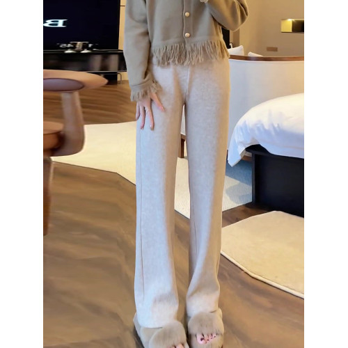 冬季窄版濶腿褲女秋冬2025新款高腰雪尼爾小個子加絨垂感糯米褲子