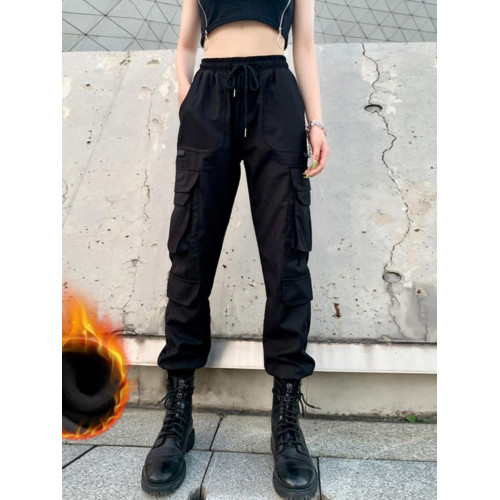 美式加絨工裝褲女2025新款高腰顯瘦束腳秋冬小個子休閒運動褲子潮