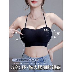 掛脖內衣小胸顯大加厚6cm美背露背黑色吊帶2026新款連衣裙文胸