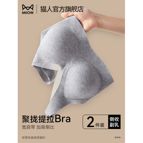 貓人聚攏磨毛內衣女小胸收副乳上托防下垂胸罩無鋼圈提拉文胸秋冬
