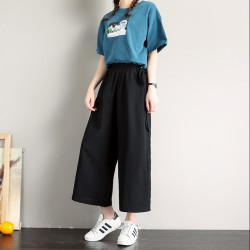 2022春秋大碼女裝胖mm2-300斤寬鬆百搭直筒褲九分濶腿褲休閒褲夏