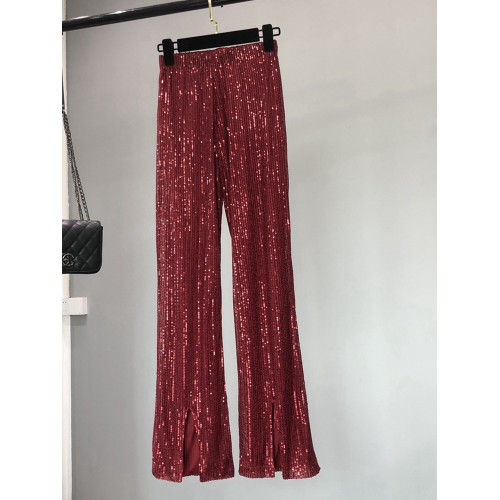 2022夏季新款薄款亮片修身顯瘦微喇叭褲大長腿垂感高腰拖地長褲女