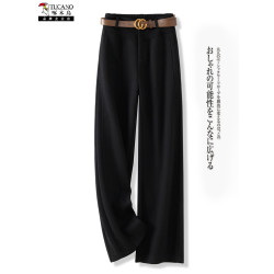 啄木鳥高級毛呢直筒褲女秋冬新款垂感呢子西褲加厚氣質窄版濶腿褲