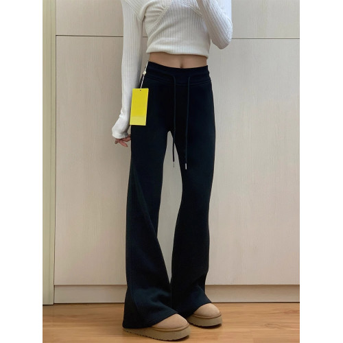 深灰色微喇休閒褲女秋季新款大碼胖mm高腰顯瘦遮胯彈力運動衛褲子