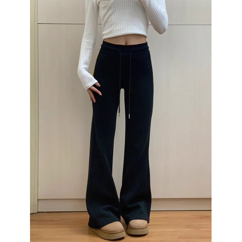 深灰色微喇休閒褲女秋季新款大碼胖mm高腰顯瘦遮胯彈力運動衛褲子