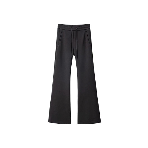 深灰色微喇休閒褲女秋季新款大碼胖mm高腰顯瘦遮胯彈力運動衛褲子