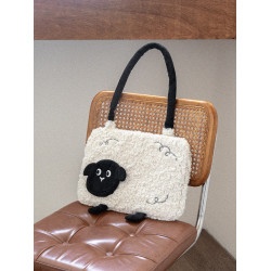 人間八月八丨原創綿羊電腦包羊羔絨可愛單肩防震保護ipad筆電收納包手提上課羊羔絨補習筆電收納包學生