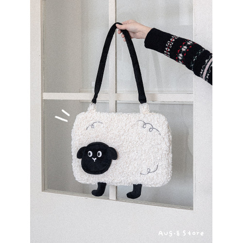人間八月八丨原創綿羊電腦包羊羔絨可愛單肩防震保護ipad筆電收納包手提上課羊羔絨補習筆電收納包學生