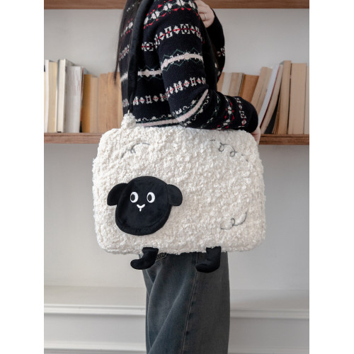 人間八月八丨原創綿羊電腦包羊羔絨可愛單肩防震保護ipad筆電收納包手提上課羊羔絨補習筆電收納包學生