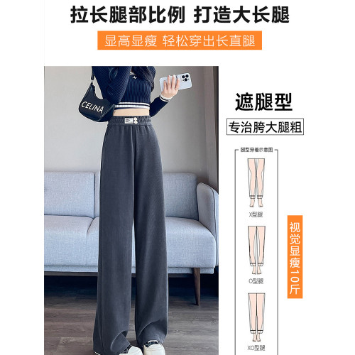 雪尼爾濶腿褲女春秋冬2026新款窄版直筒寬鬆顯瘦高腰加絨拖地褲子