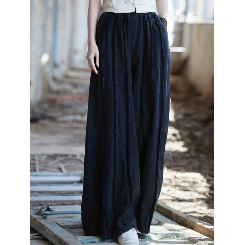 苧麻濶腿褲女2026年新款原創棉麻女裝炒色磨毛長褲子寬腿褲直筒褲