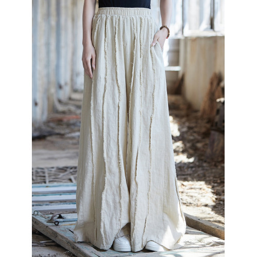 苧麻濶腿褲女2026年新款原創棉麻女裝炒色磨毛長褲子寬腿褲直筒褲