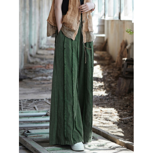 苧麻濶腿褲女2026年新款原創棉麻女裝炒色磨毛長褲子寬腿褲直筒褲