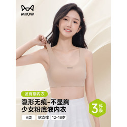 貓人粉底液內衣女學生初中青少年發育期高中少女背心無痕運動文胸