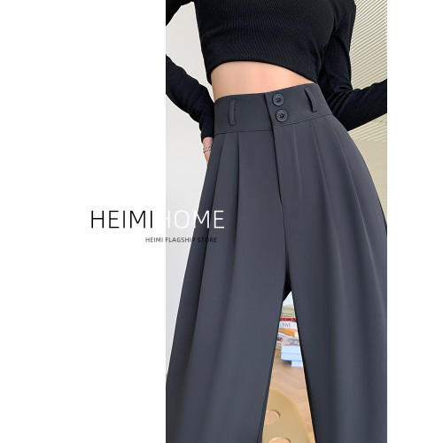 灰色高級感西裝褲女春夏秋寬鬆直筒拖地褲小個子高腰垂感濶腿褲潮