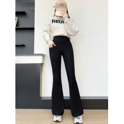 女秋冬加絨加厚微喇鯊魚褲高腰收腹提臀顯瘦外穿打底口袋瑜珈褲子