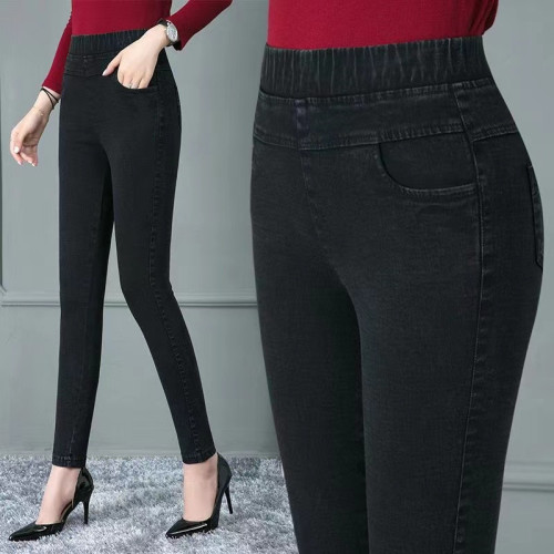 中年女褲春秋高腰彈力大碼媽媽打底褲外穿小腳鉛筆褲仿牛仔魔術褲