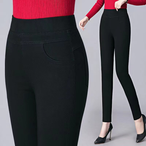 中年女褲春秋高腰彈力大碼媽媽打底褲外穿小腳鉛筆褲仿牛仔魔術褲