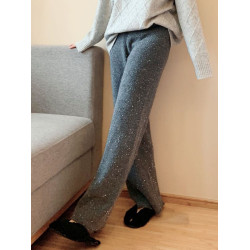 亮閃閃星空褲子灰色羊毛濶腿褲女秋冬高級感亮片針織褲毛線褲外穿