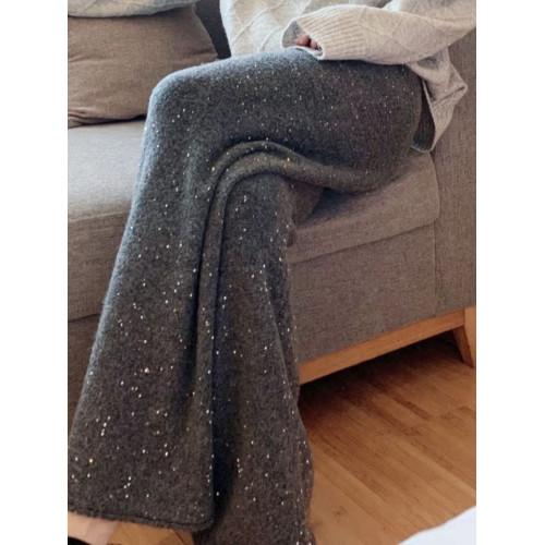 亮閃閃星空褲子灰色羊毛濶腿褲女秋冬高級感亮片針織褲毛線褲外穿