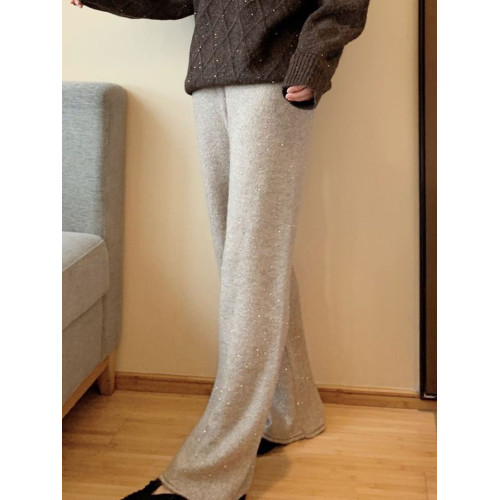 亮閃閃星空褲子灰色羊毛濶腿褲女秋冬高級感亮片針織褲毛線褲外穿