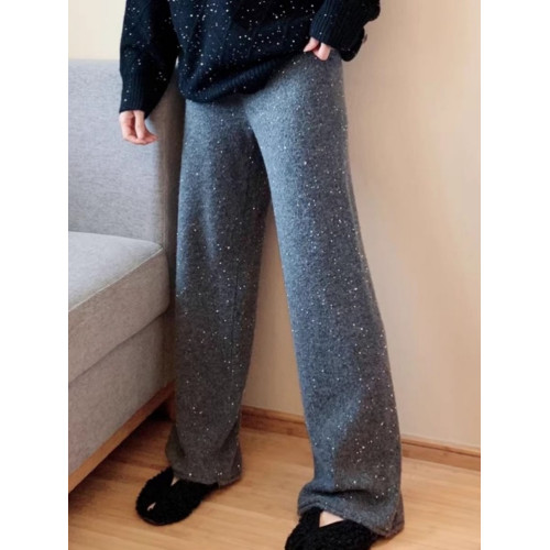 亮閃閃星空褲子灰色羊毛濶腿褲女秋冬高級感亮片針織褲毛線褲外穿