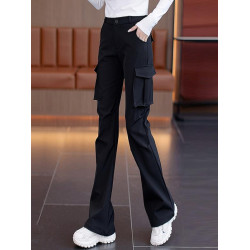 黑色工裝褲女2026新款秋季高腰顯瘦休閒直筒濶腿褲子美式微喇叭褲