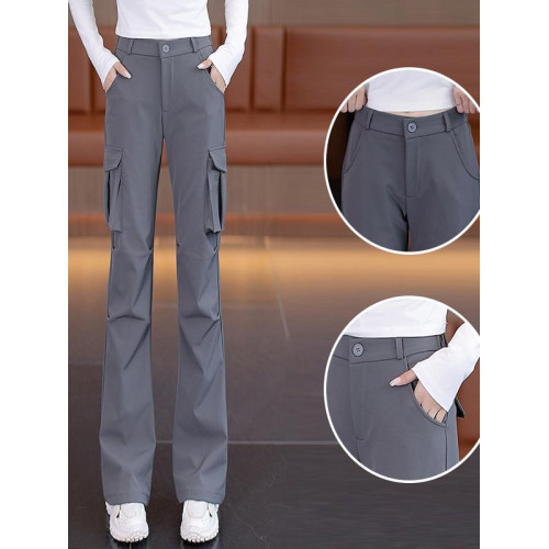 黑色工裝褲女2026新款秋季高腰顯瘦休閒直筒濶腿褲子美式微喇叭褲