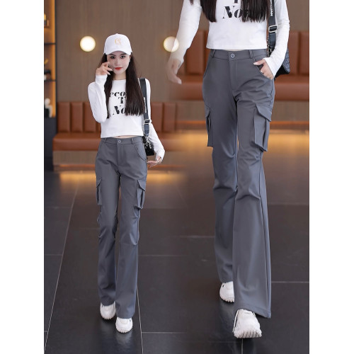 黑色工裝褲女2026新款秋季高腰顯瘦休閒直筒濶腿褲子美式微喇叭褲