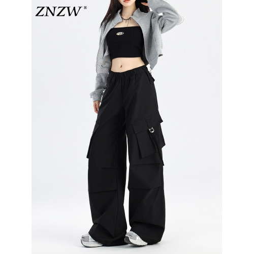 ZNZW黑色工裝褲女2025新款秋季美式甜酷直筒休閒垂感小個子濶腿褲