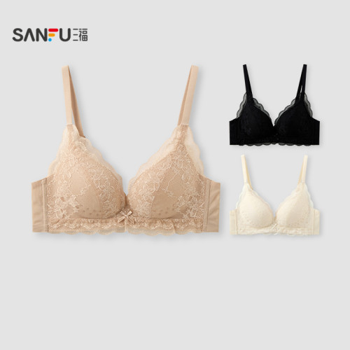 【透氣洞洞杯】三福內衣女士薄杯無鋼圈聚攏文胸蕾絲性感法式胸罩