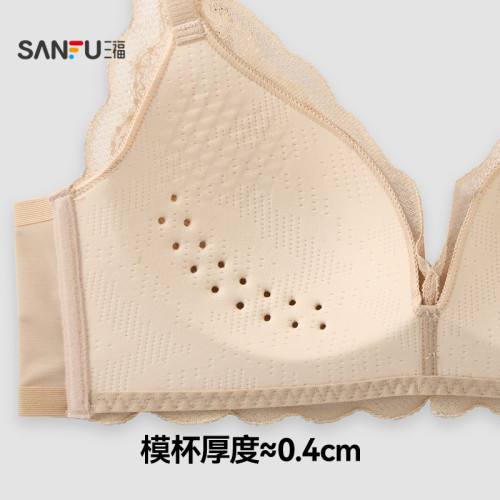 【透氣洞洞杯】三福內衣女士薄杯無鋼圈聚攏文胸蕾絲性感法式胸罩