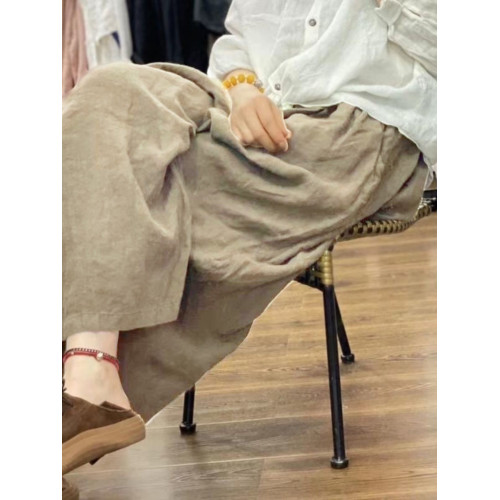 出口撿漏夏季大碼200斤棉麻濶腿褲男女高腰復古百搭休閒長褲