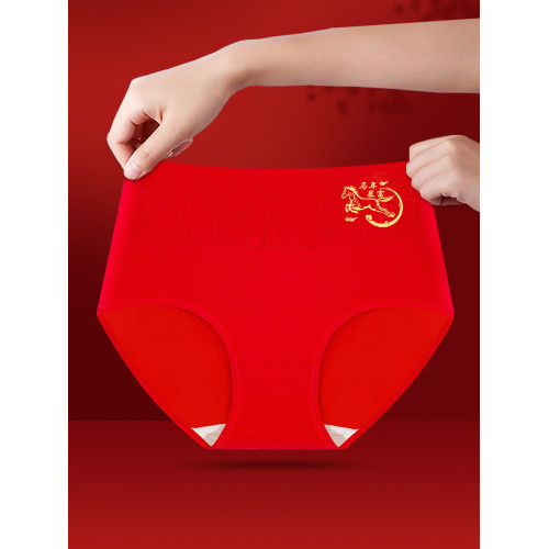 浪莎紅內褲女士本命年純棉2026馬年結婚紅襪子套裝全棉大紅色短褲