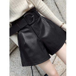 棕色春秋冬季新款配靴子的褲衩濶腿外穿黑色皮短褲女靴褲