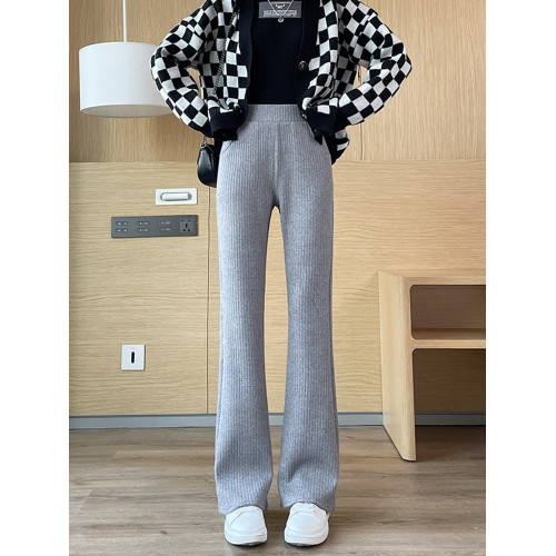 145矮小個子微喇叭褲女秋冬季加絨褲子150高腰顯瘦羊絨針織濶腿褲