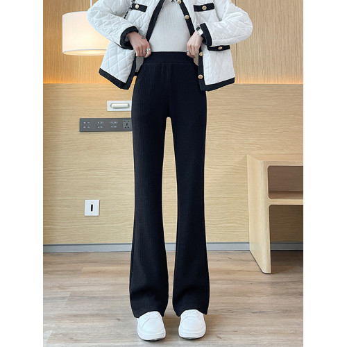 145矮小個子微喇叭褲女秋冬季加絨褲子150高腰顯瘦羊絨針織濶腿褲