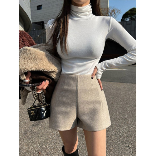 毛呢短褲女士秋冬新款高腰寬鬆a字型小個子顯瘦休閒濶腿褲短褲子