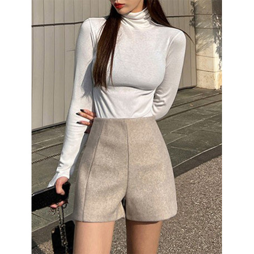 毛呢短褲女士秋冬新款高腰寬鬆a字型小個子顯瘦休閒濶腿褲短褲子