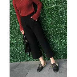 毛呢濶腿褲女秋冬九分褲小個子高腰休閒八分百搭灰色直筒呢子褲